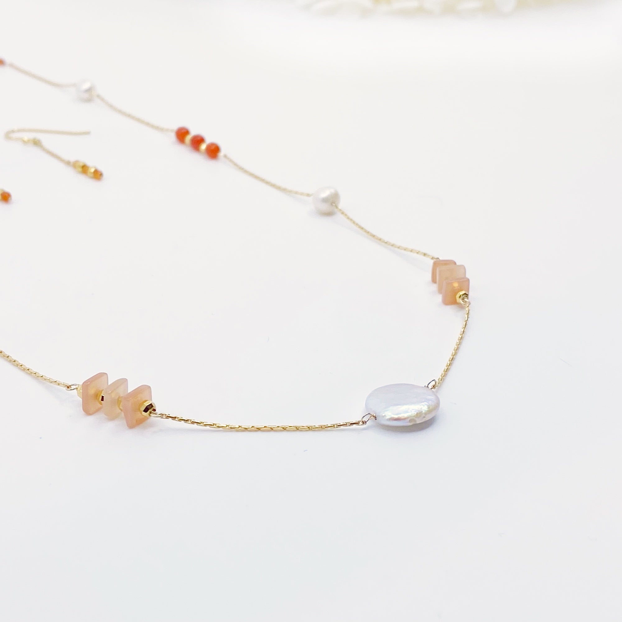 Yun Boutique Sunstone and Pearl Long Necklace