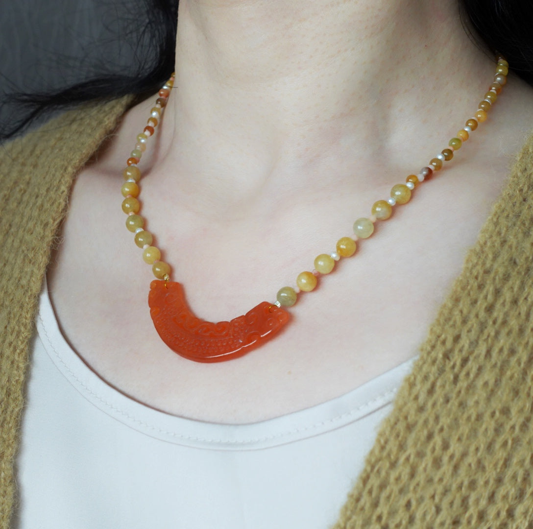 Red and Yellow Jadeite Huang Necklace - Yun Boutique