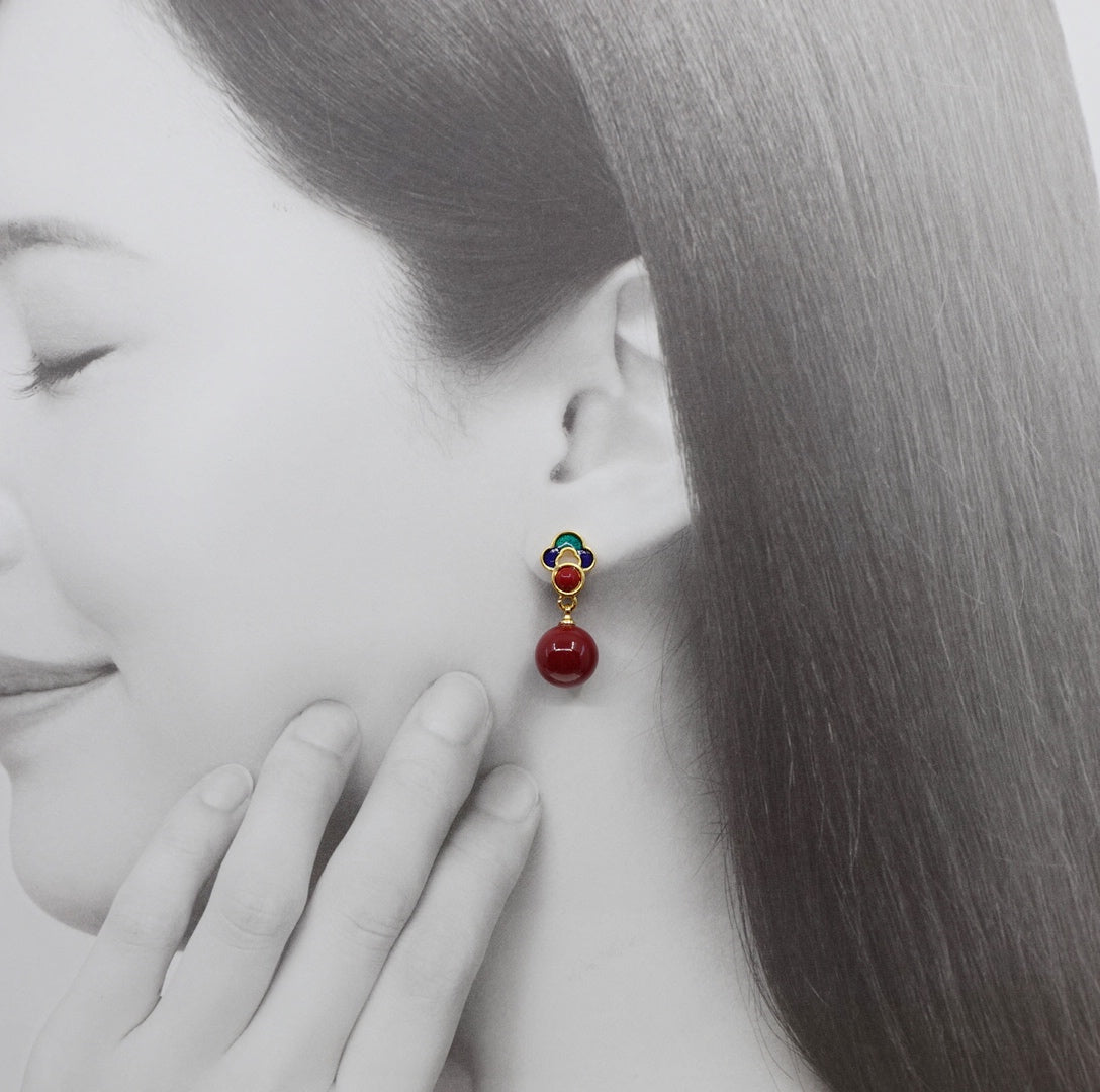 Red Jade Enamel Ruyi Earrings - Yun Boutique