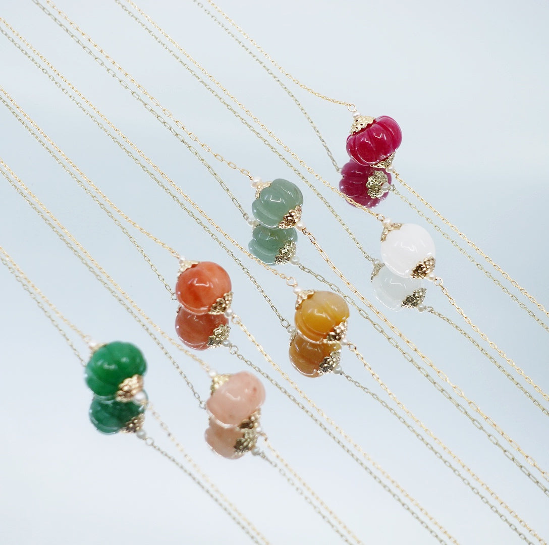 Floating Gemstone Pumpkin Necklace (Multicolor) - Yun Boutique