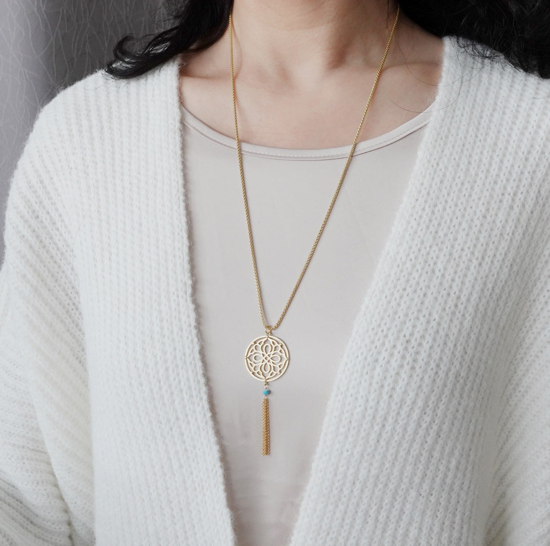 Auspicious Origin Large Tassel Pendant Necklace Gold - Yun Boutique