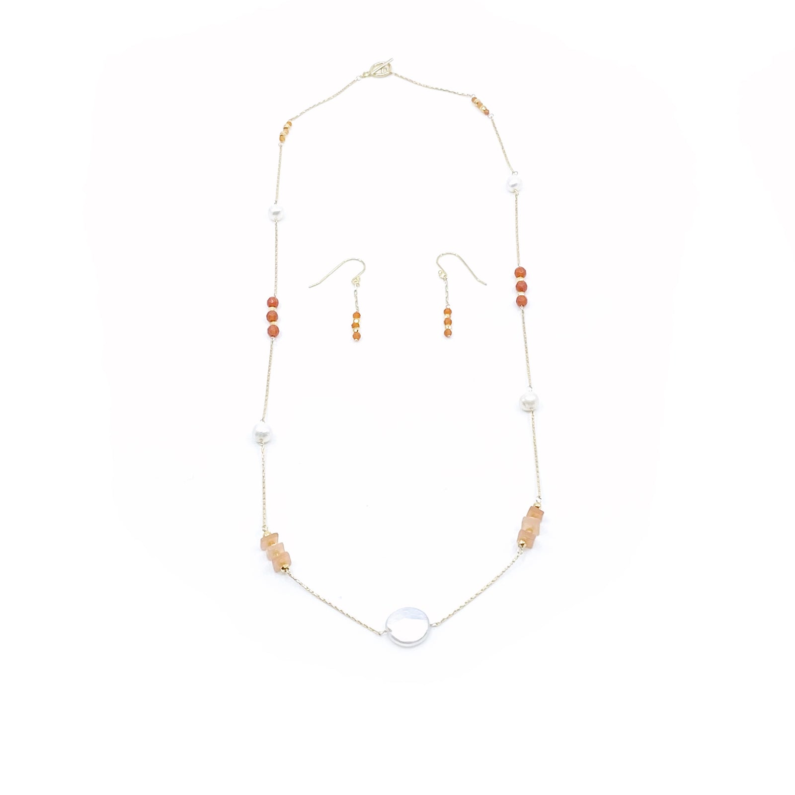 Yun Boutique Sunstone and Pearl Long Necklace