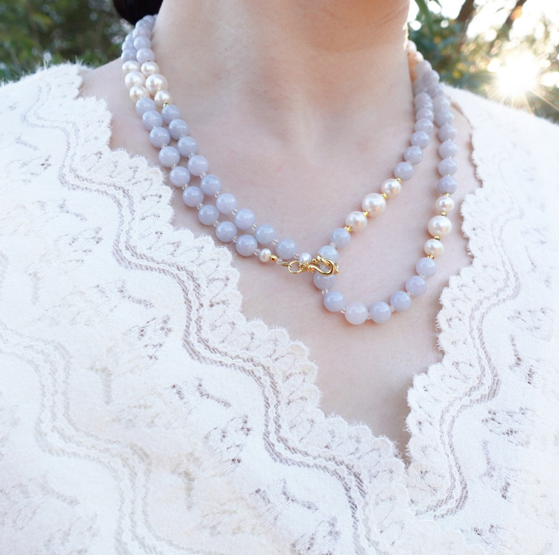 Yun Boutique Pale Purple Jadeite Beaded Necklace Gold