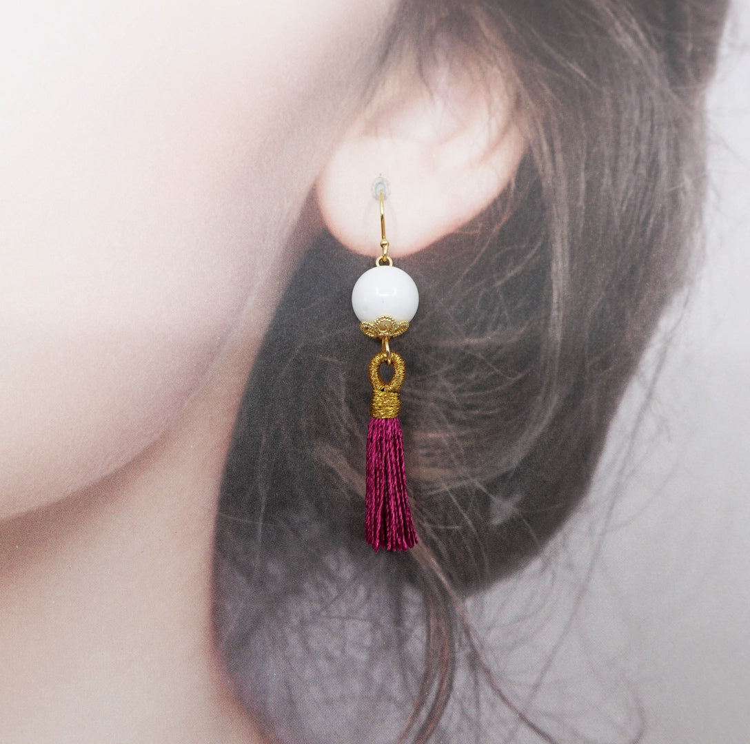 Little Gemstone Silk Tassel Earrings - Yun Boutique