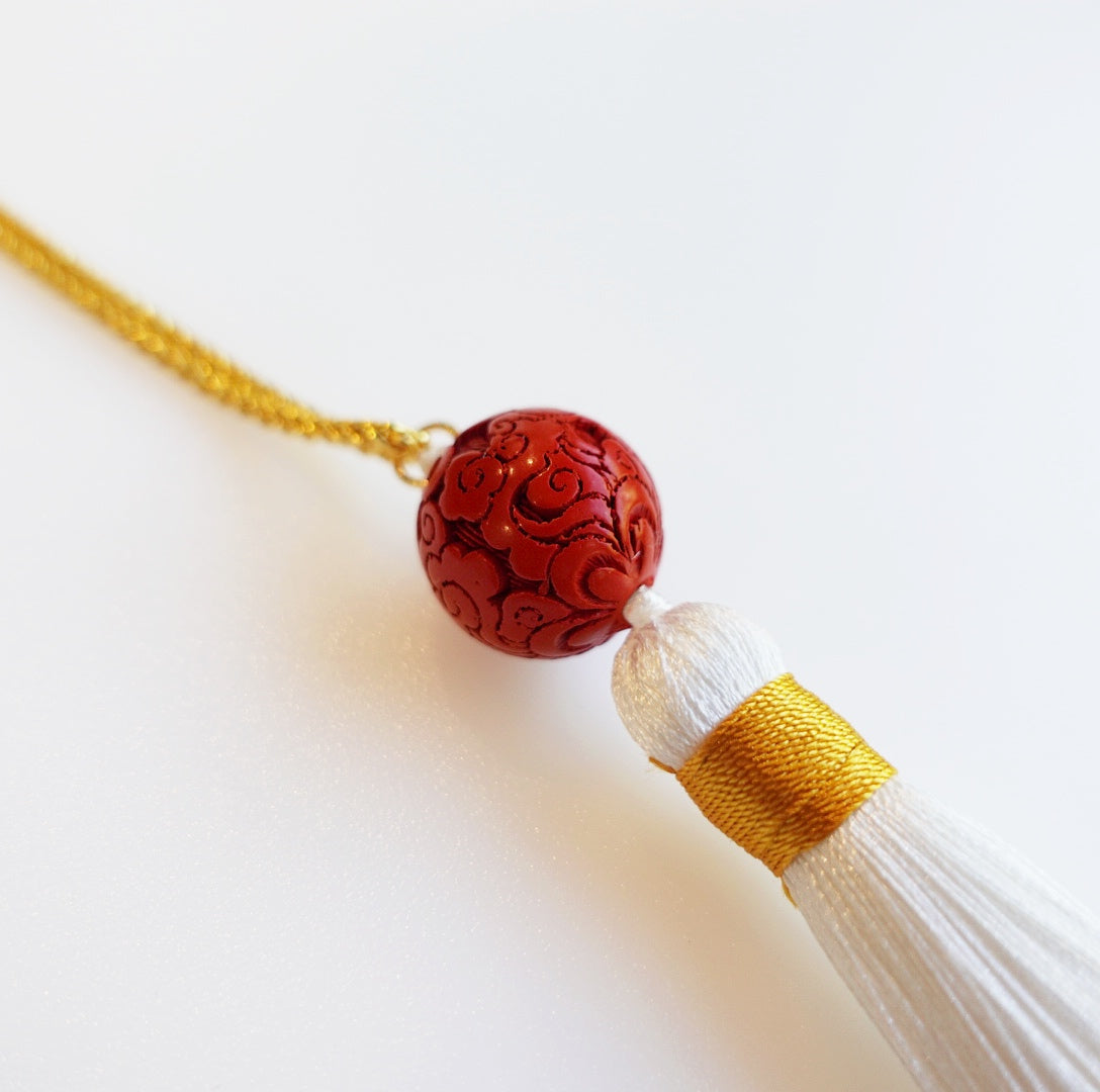 Auspicious Clouds Cinnabar Tassel Necklace - Yun Boutique