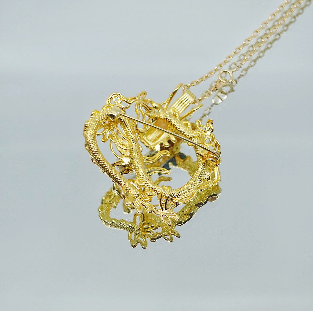 Gold Dragon Brooch and Pendant Necklace