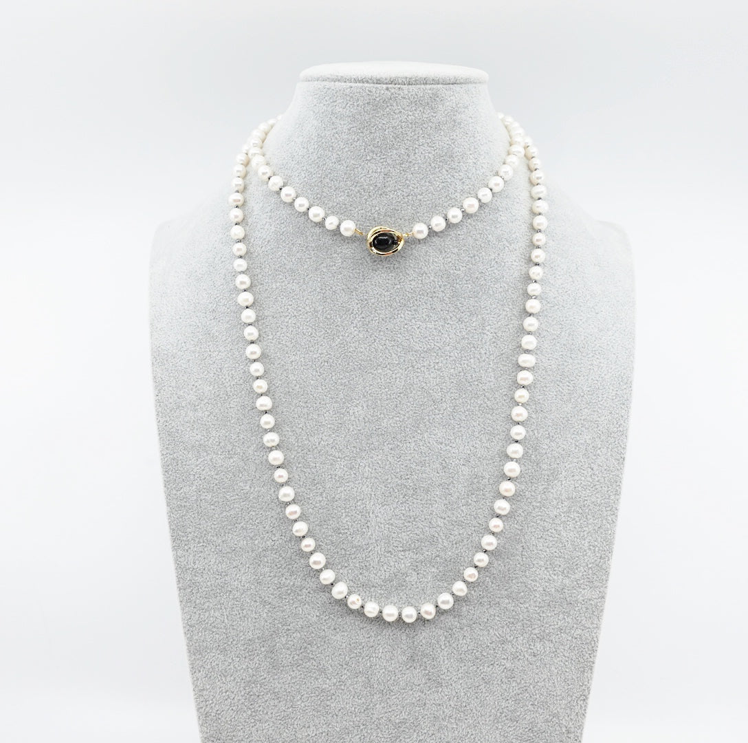 Multi-style Opera Pearl Necklace (Black Terahertz Stone) - Yun Boutique