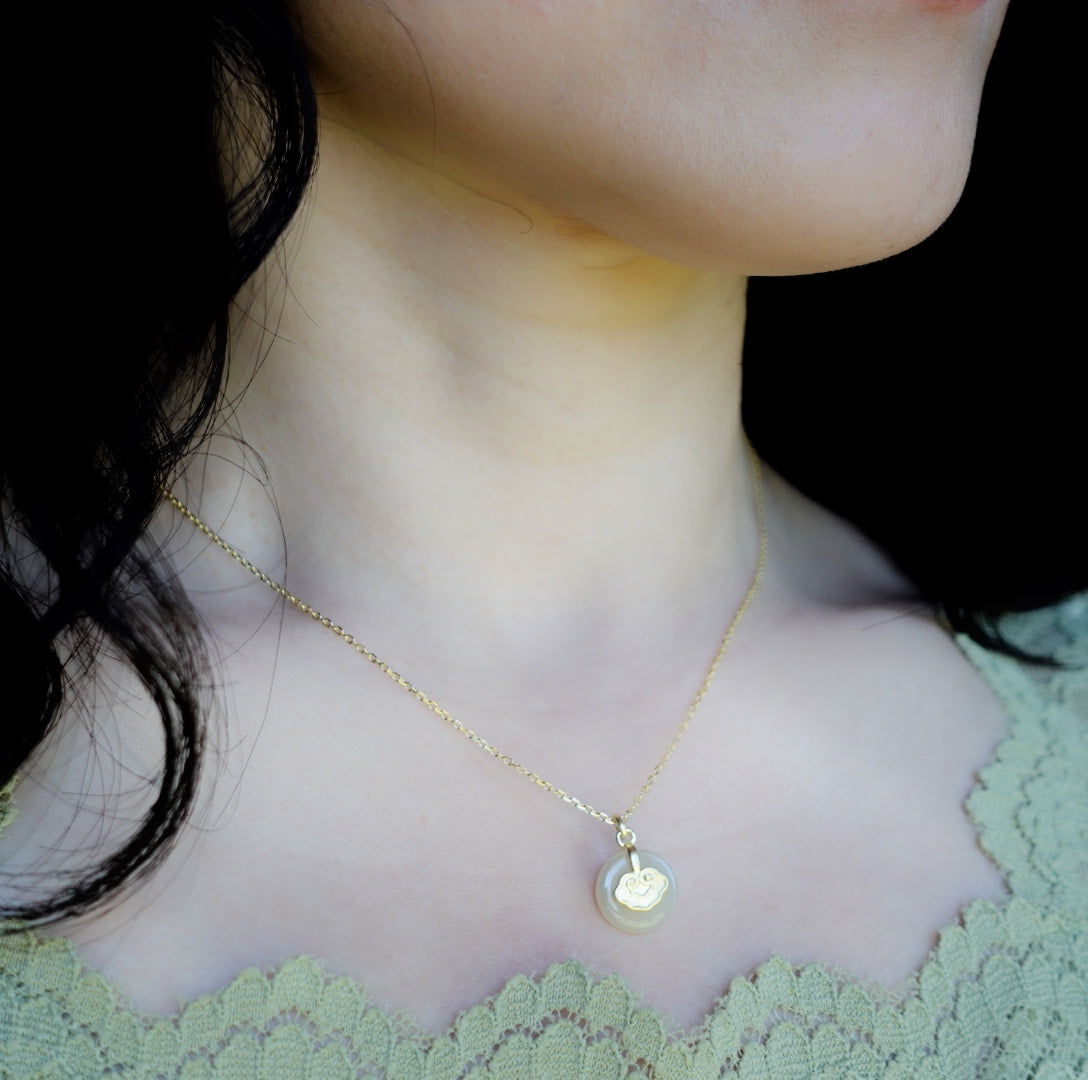 Vermeil Auspicious Clouds Nephrite Jade Necklace