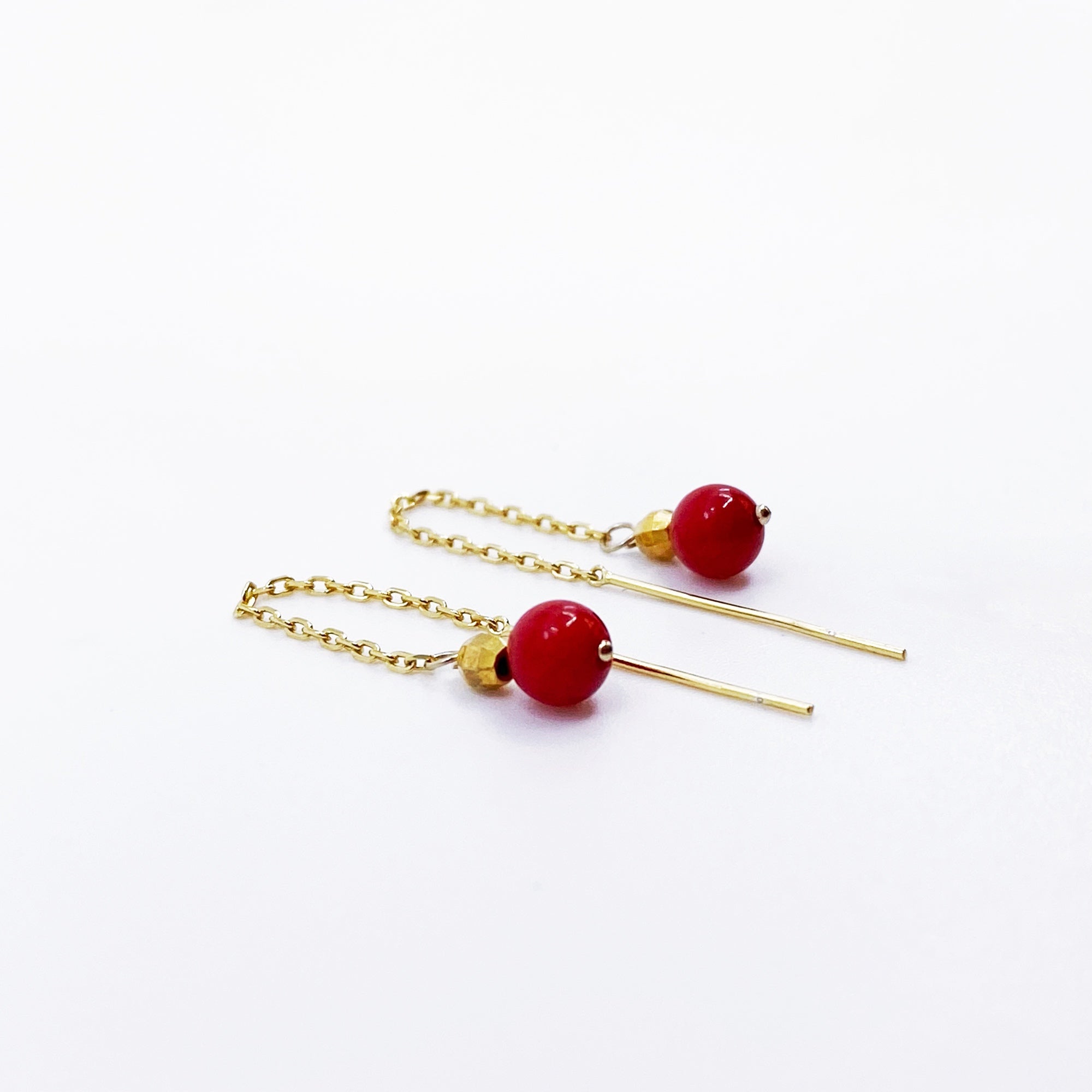 Gold Red Coral Thread Earrings in Sterling Silver - Yun Boutique