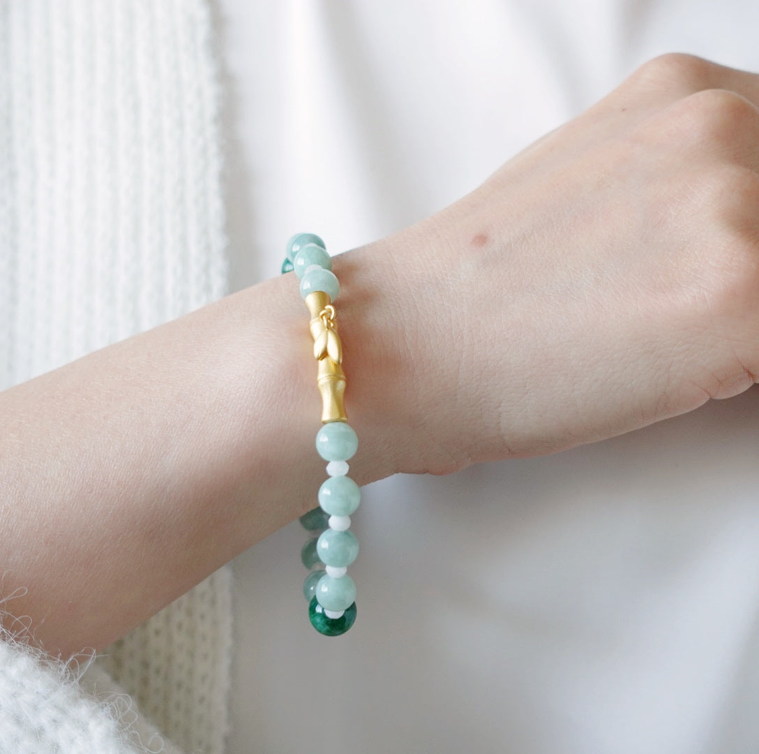 Bamboo Theme Beaded Jadeite Bracelet - Yun Boutique