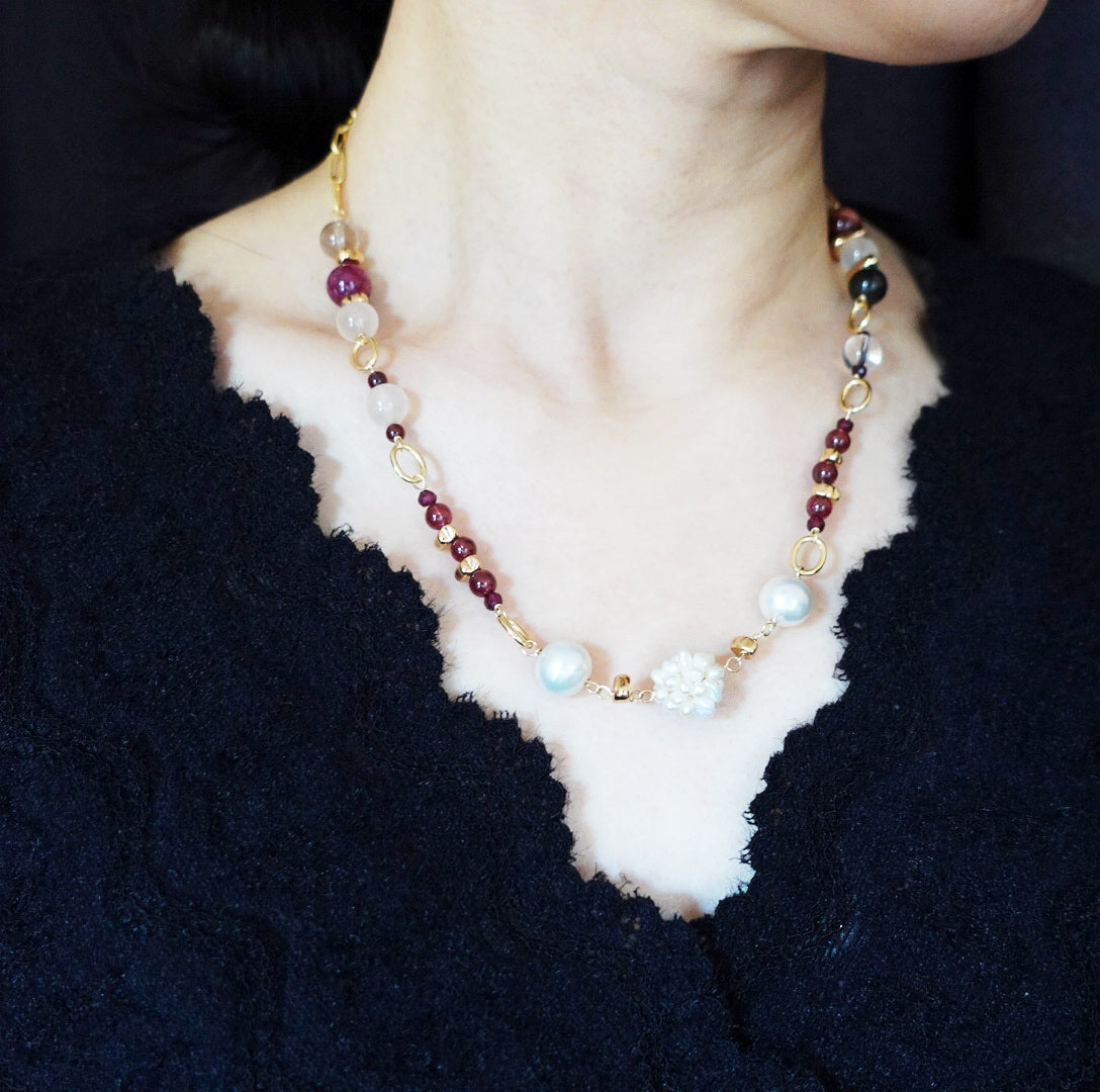 Autumn Gemstone and Pearl Necklace - Yun Boutique