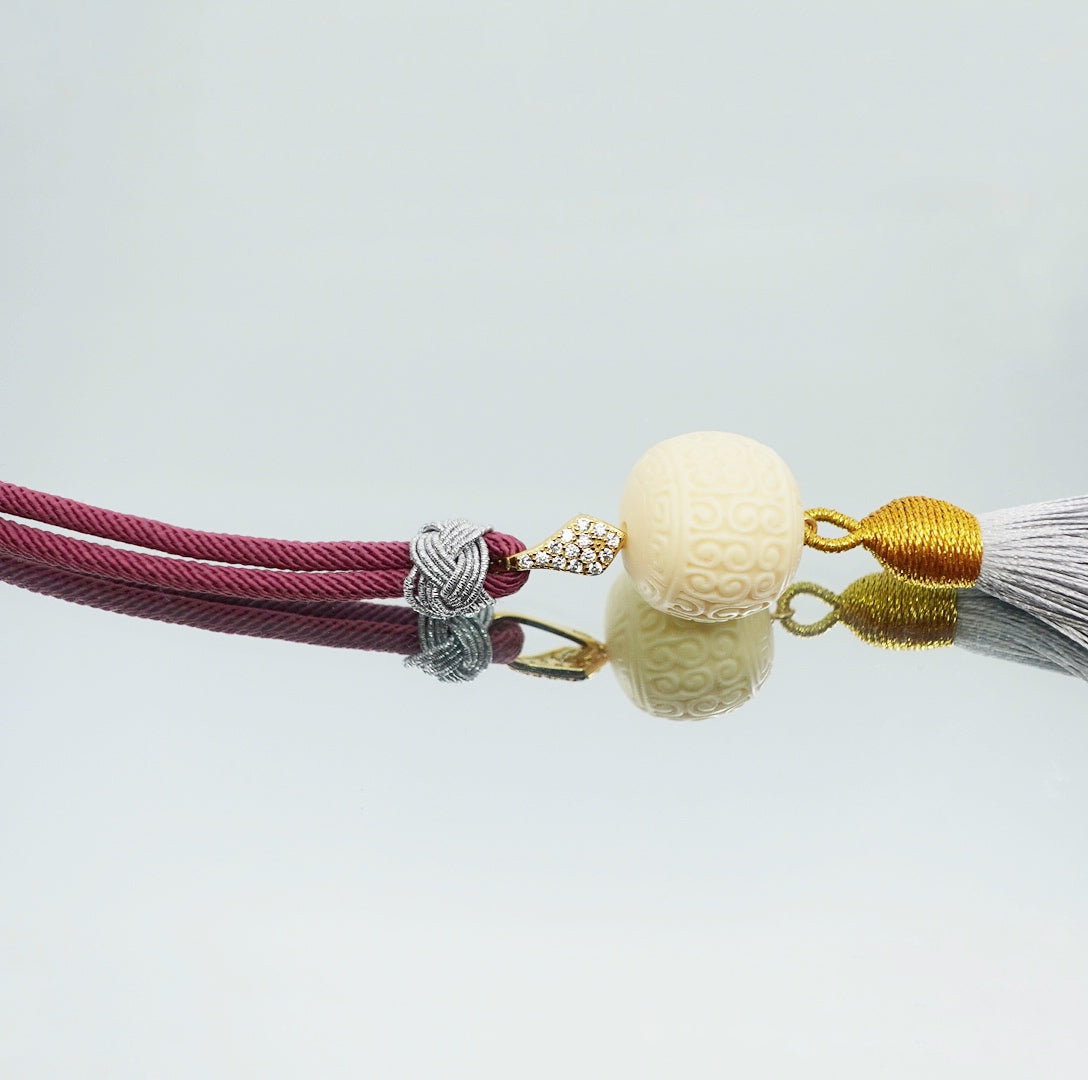 Cord Tassel Necklace with Ivory Nut Auspicious Cloud - Yun Boutique