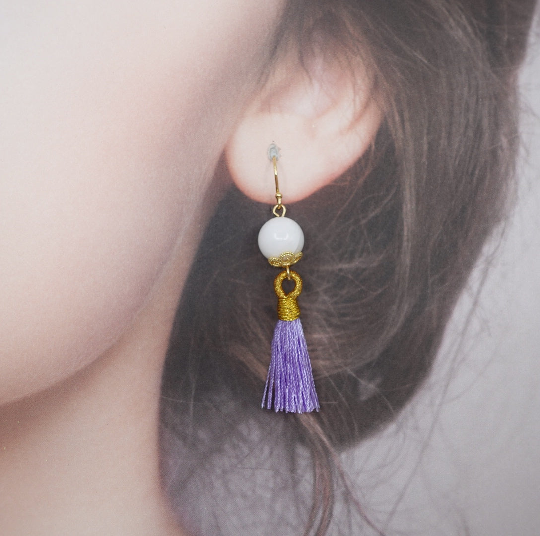 Little Gemstone Silk Tassel Earrings - Yun Boutique