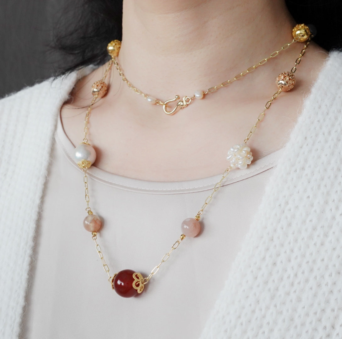 Autumn Carnelian and Agate Long Chain Necklace - Yun Boutique