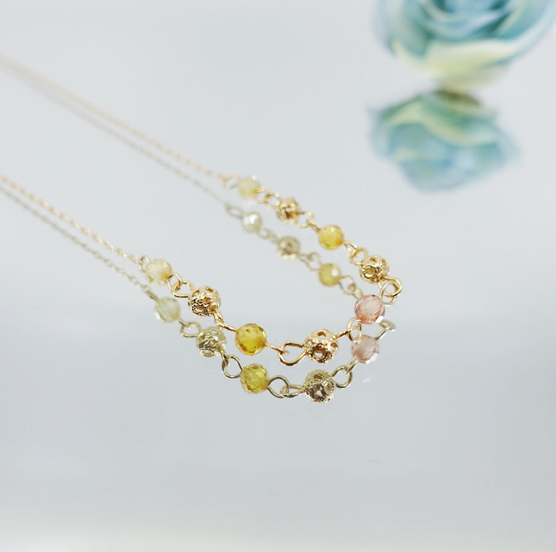 Yellow and Pink Glass Crystal Necklace