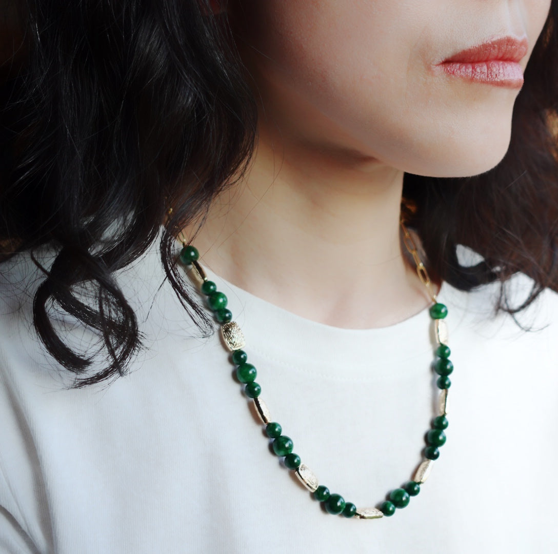 Elf Forest Wood Pattern Jade Necklace Gold - Yun Boutique