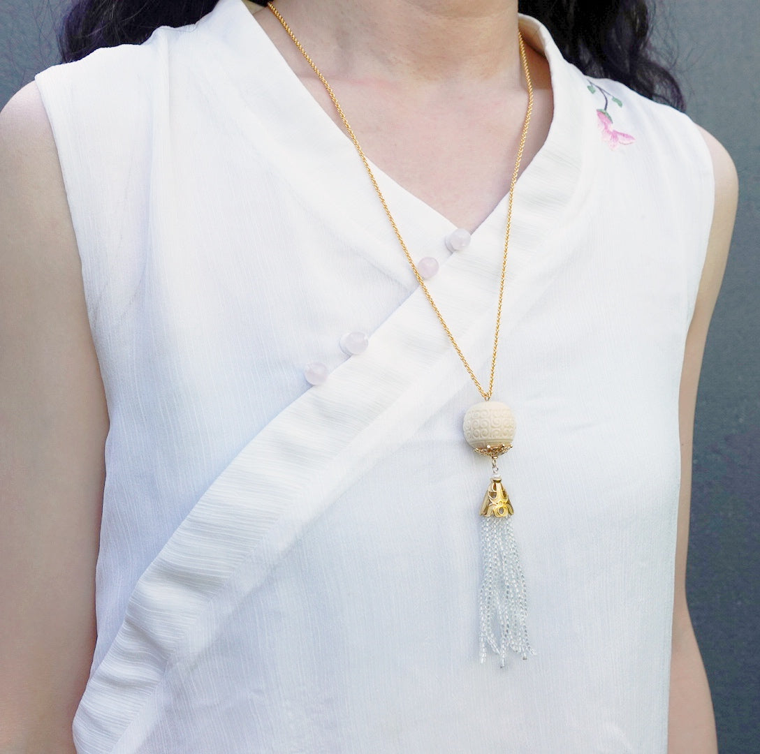 Auspicious Clouds Corozo Nuts Tassel Necklace - Yun Boutique