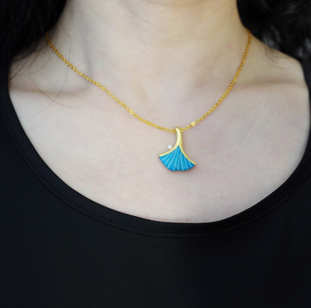 Ginkgo Leaf Turquoise Pendant Necklace