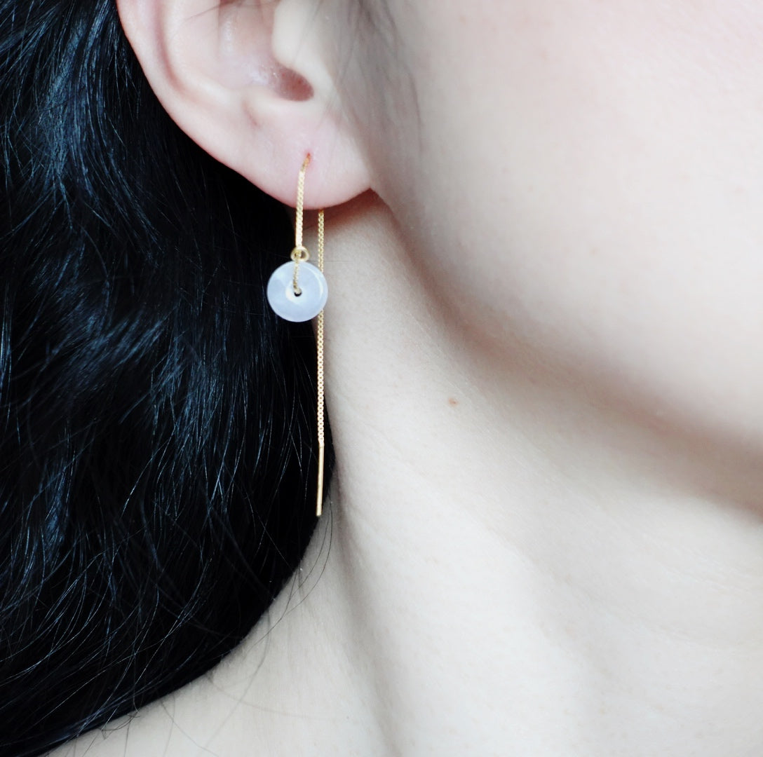 White Jadeite Gold Thread Earrings - Yun Boutique