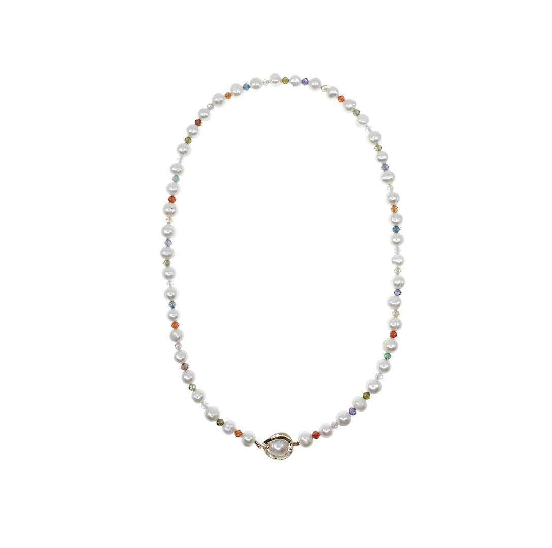 Pearl Necklace with Colorful Zirconia