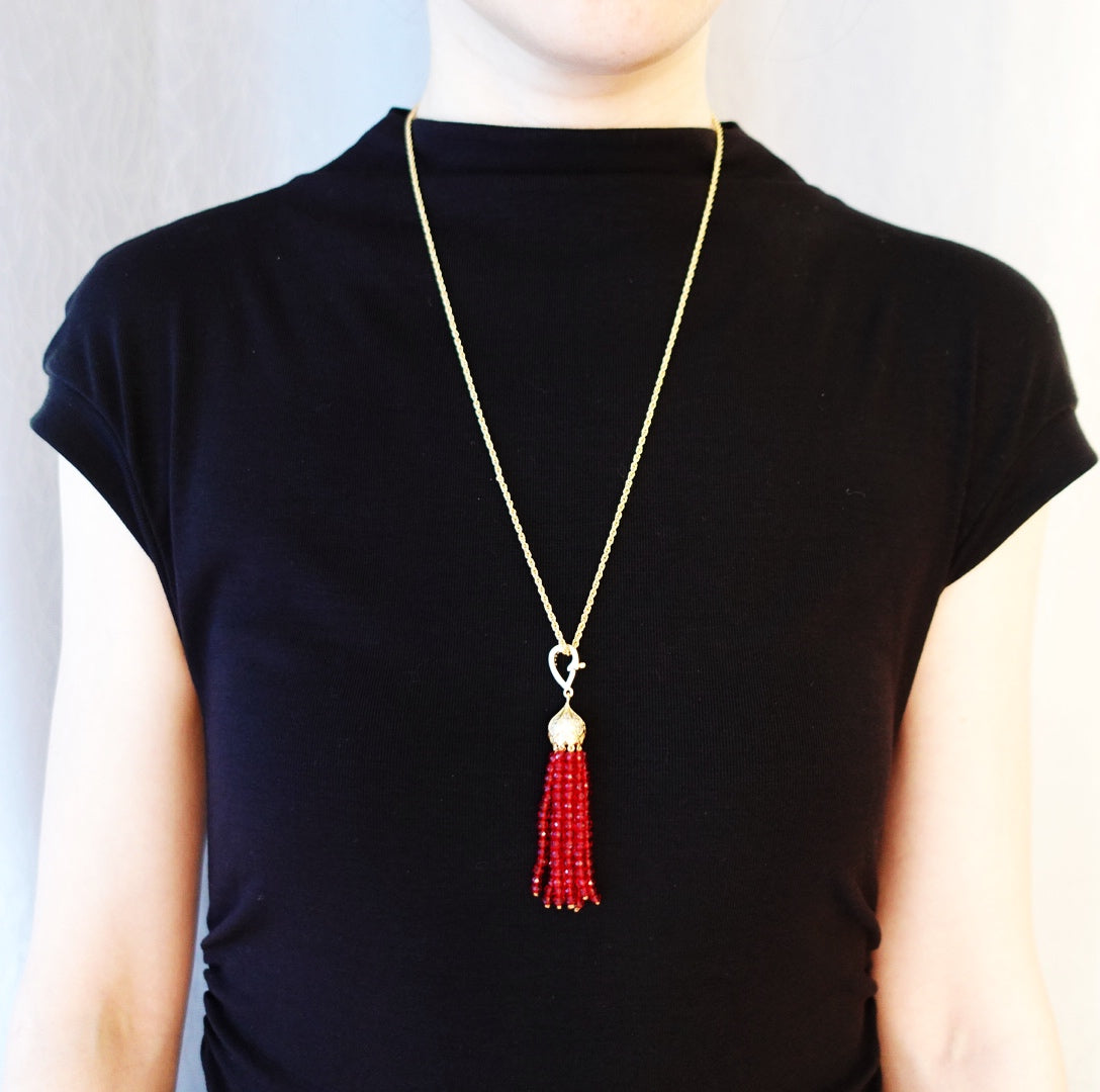 Red Zirconia Tassel Necklace - Yun Boutique