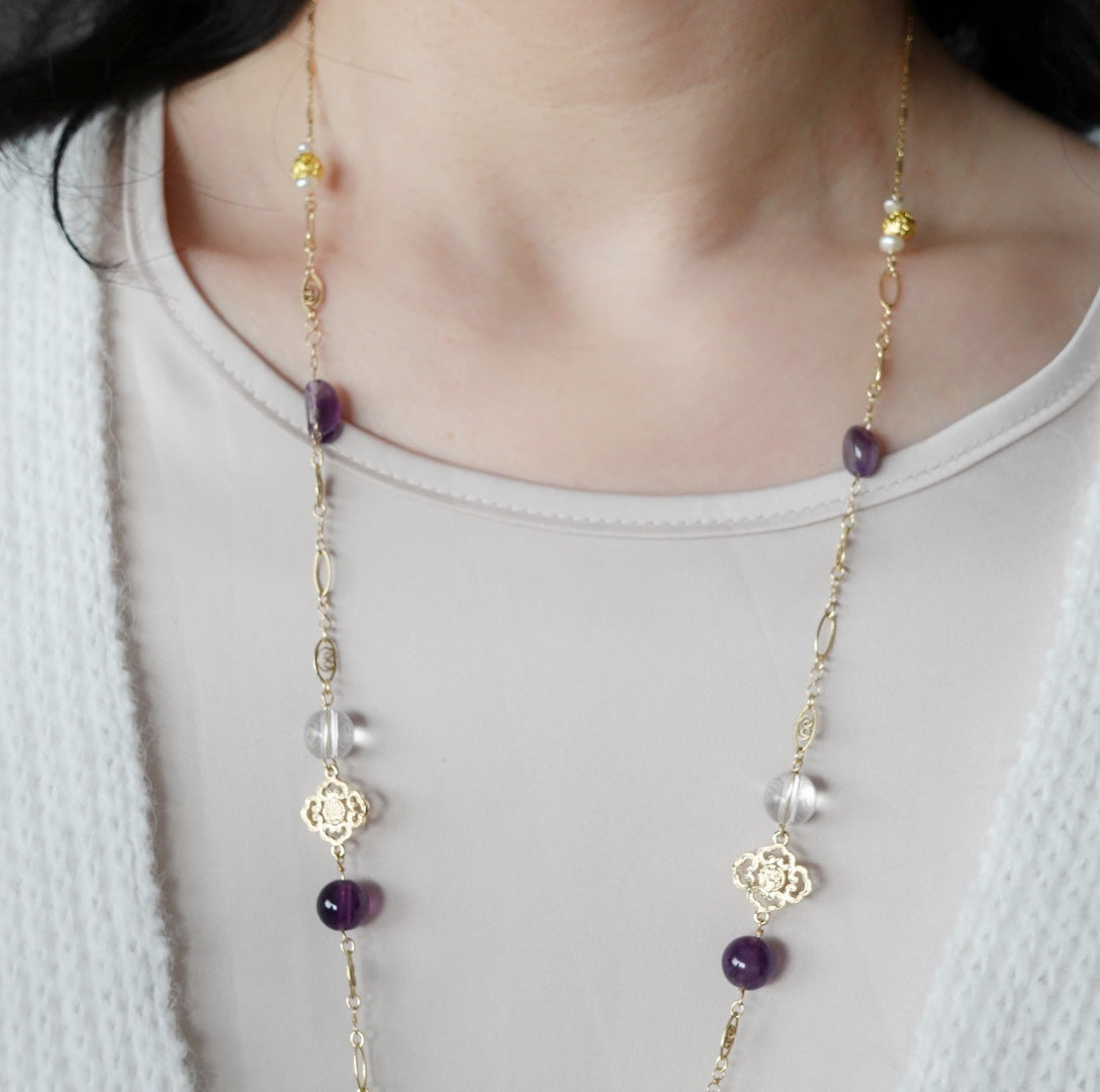 Winter Theme Gemstone Long Necklace - Yun Boutique