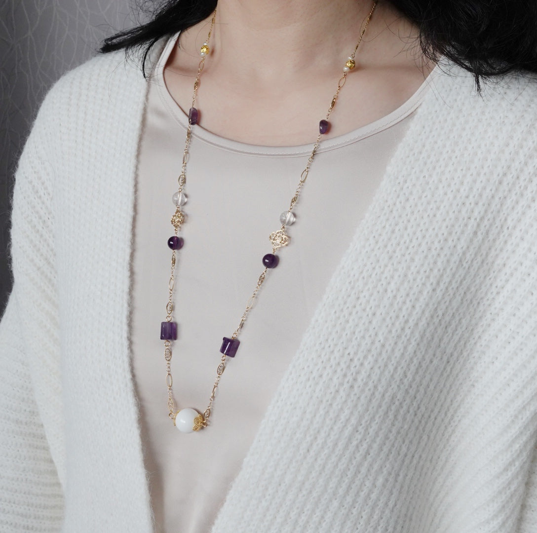 Winter Theme Gemstone Long Necklace - Yun Boutique