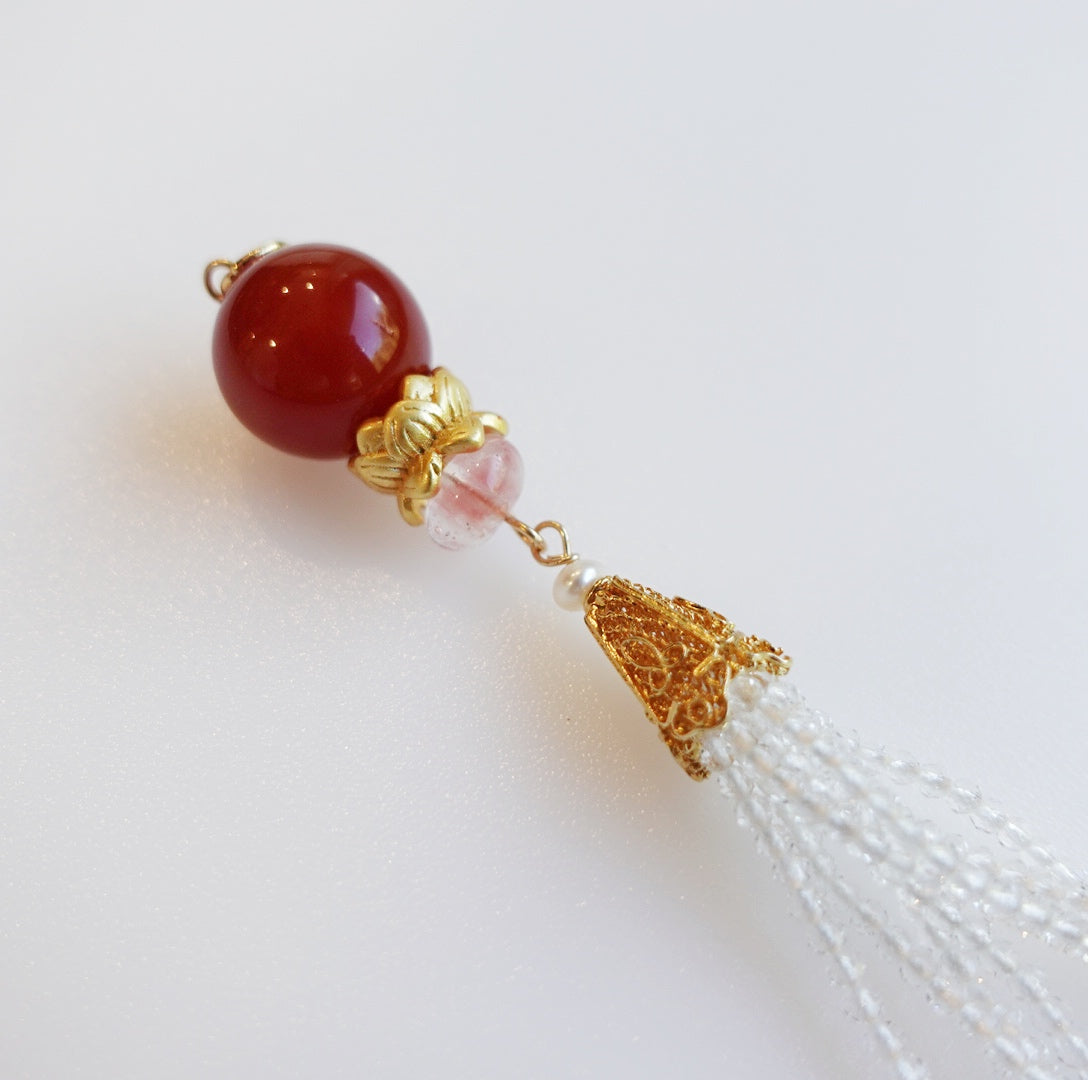 Carnelian Lotus Zircon Tassel Pendant