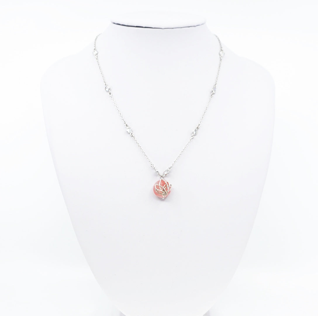 Yun Boutique Pink Lotus Necklace and Earrings Set