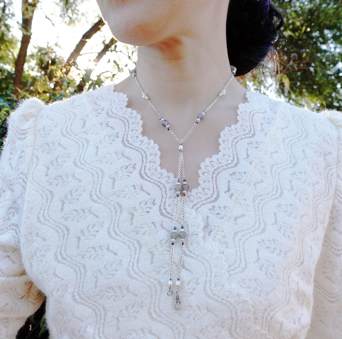 The Nine Grey Moonstone Necklace in Sterling Silver - Yun Boutique