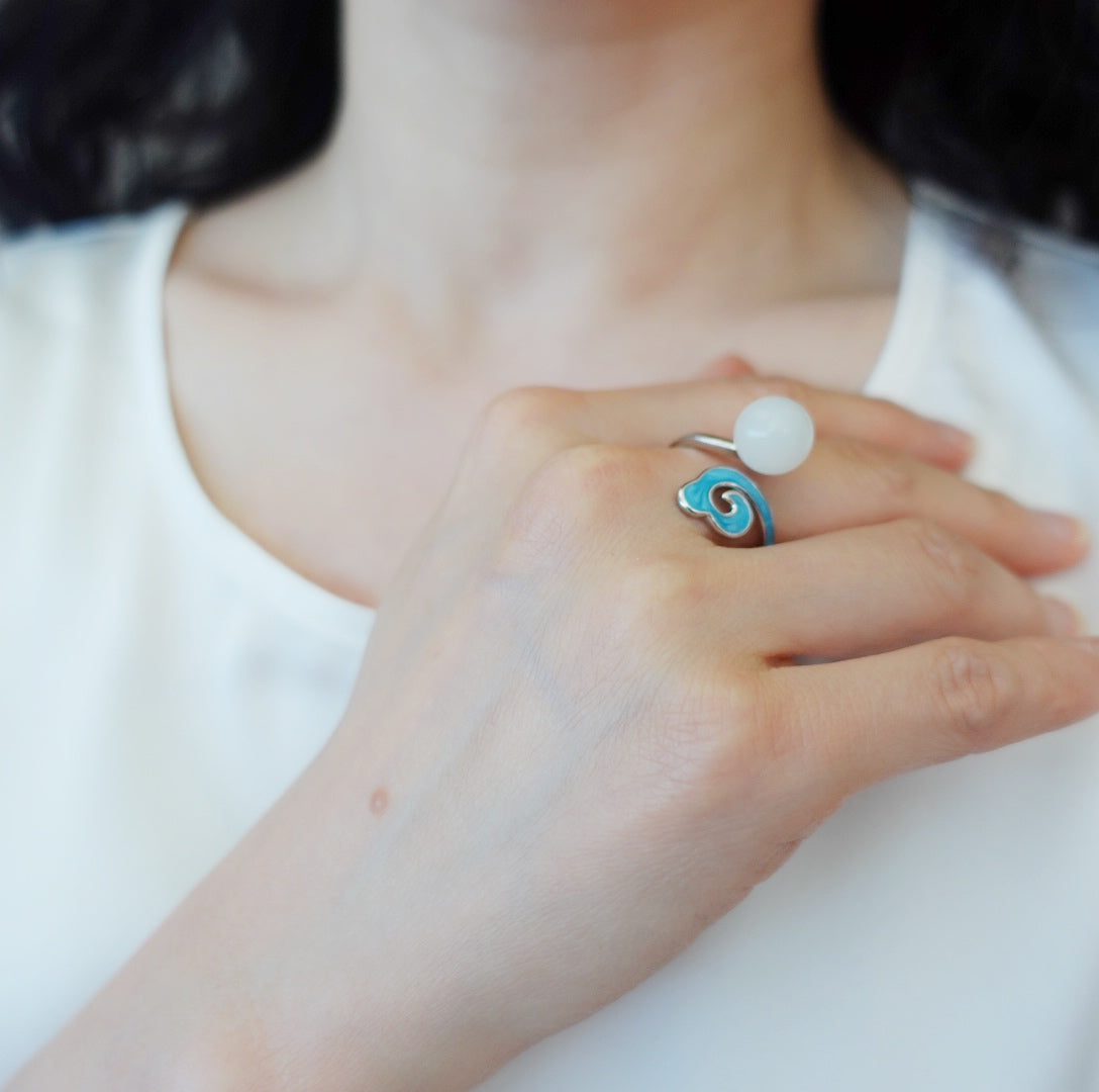 Enamel Auspicious Cloud Ring - Yun Boutique