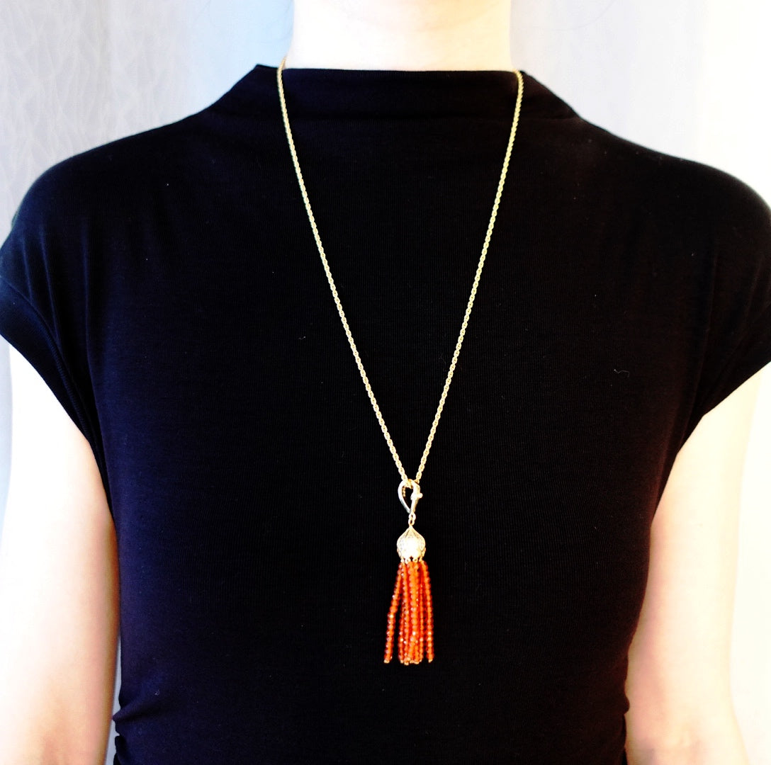 Orange Zirconia Tassel Necklace - Yun Boutique