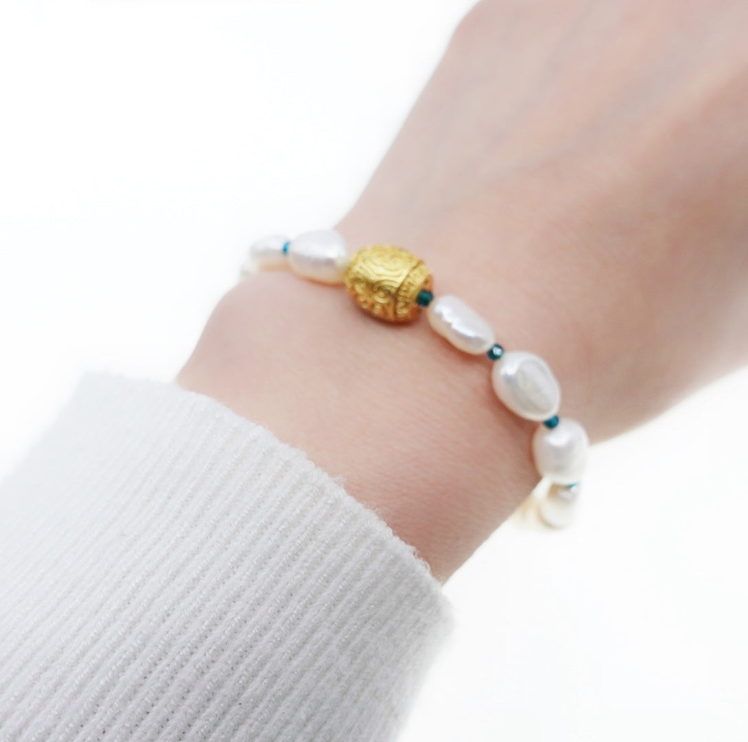 Baroque Pearl Bracelet with Auspicious Clouds - Yun Boutique