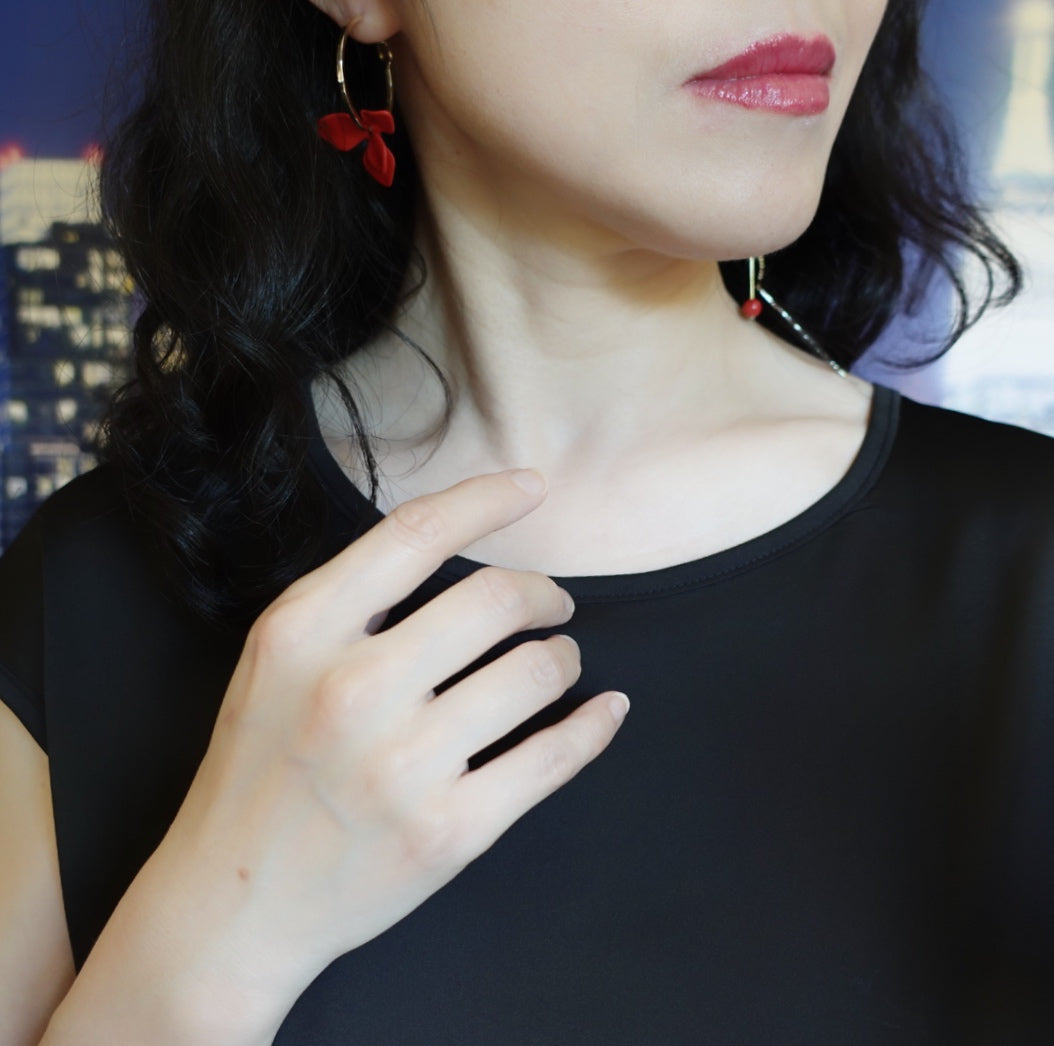 Red Orchid Asymmetrical Earrings - Yun Boutique