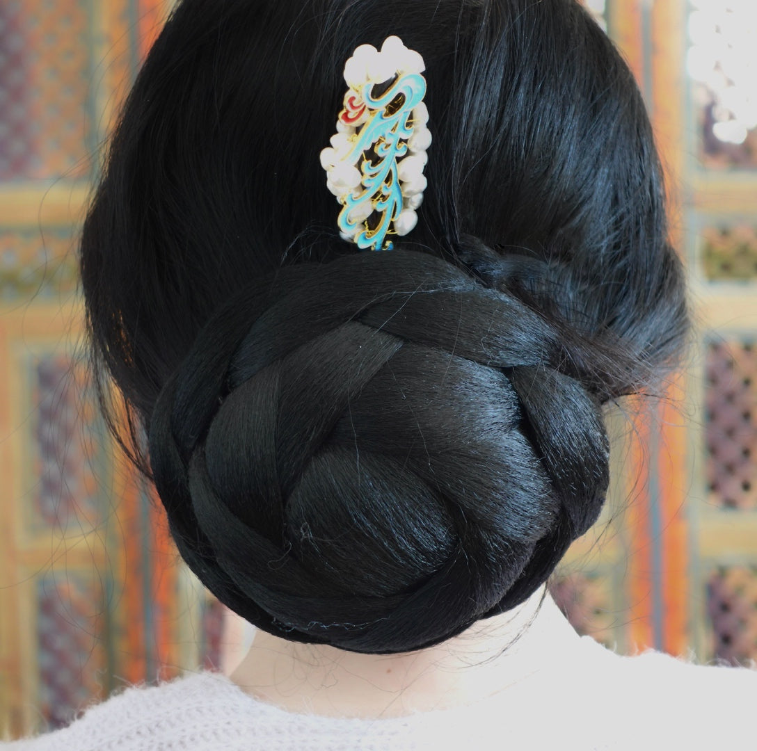 Auspicious Baroque Pearl Enamel Wood Hair Stick - Yun Boutique