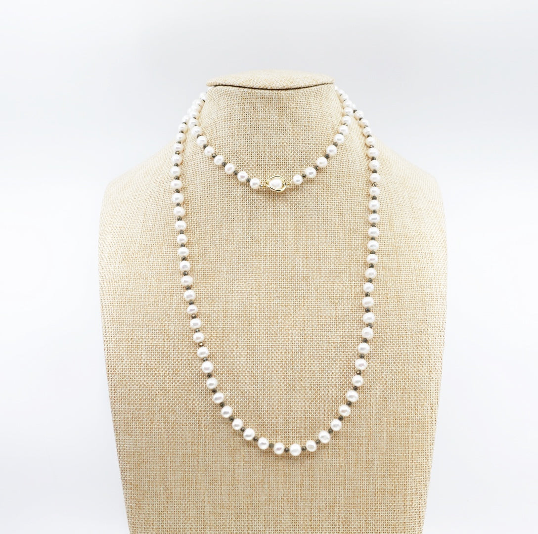 Multi-style Opera 8mm Pearl Necklace (Brown Terahertz Stone) - Yun Boutique