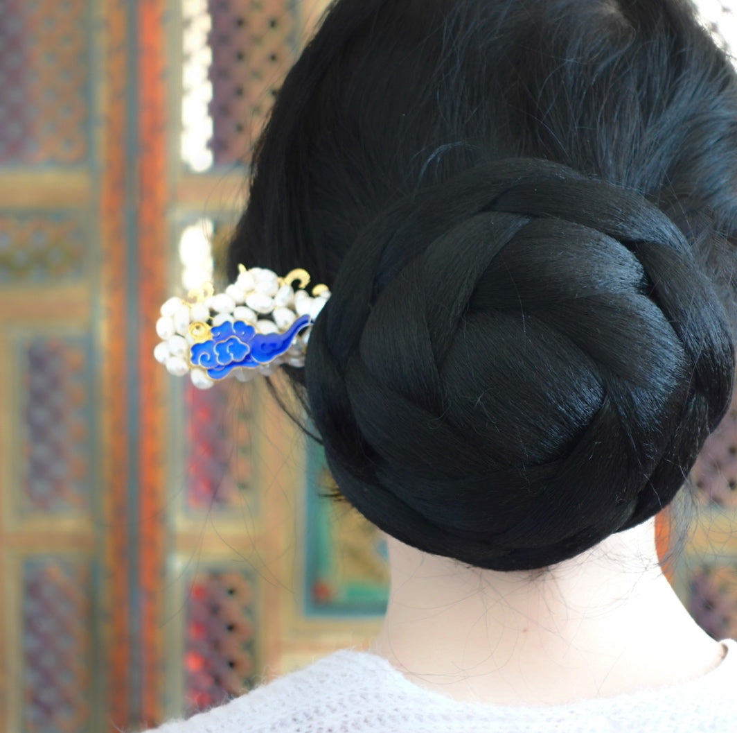 Auspicious Baroque Pearl Enamel Wood Hair Stick - Yun Boutique