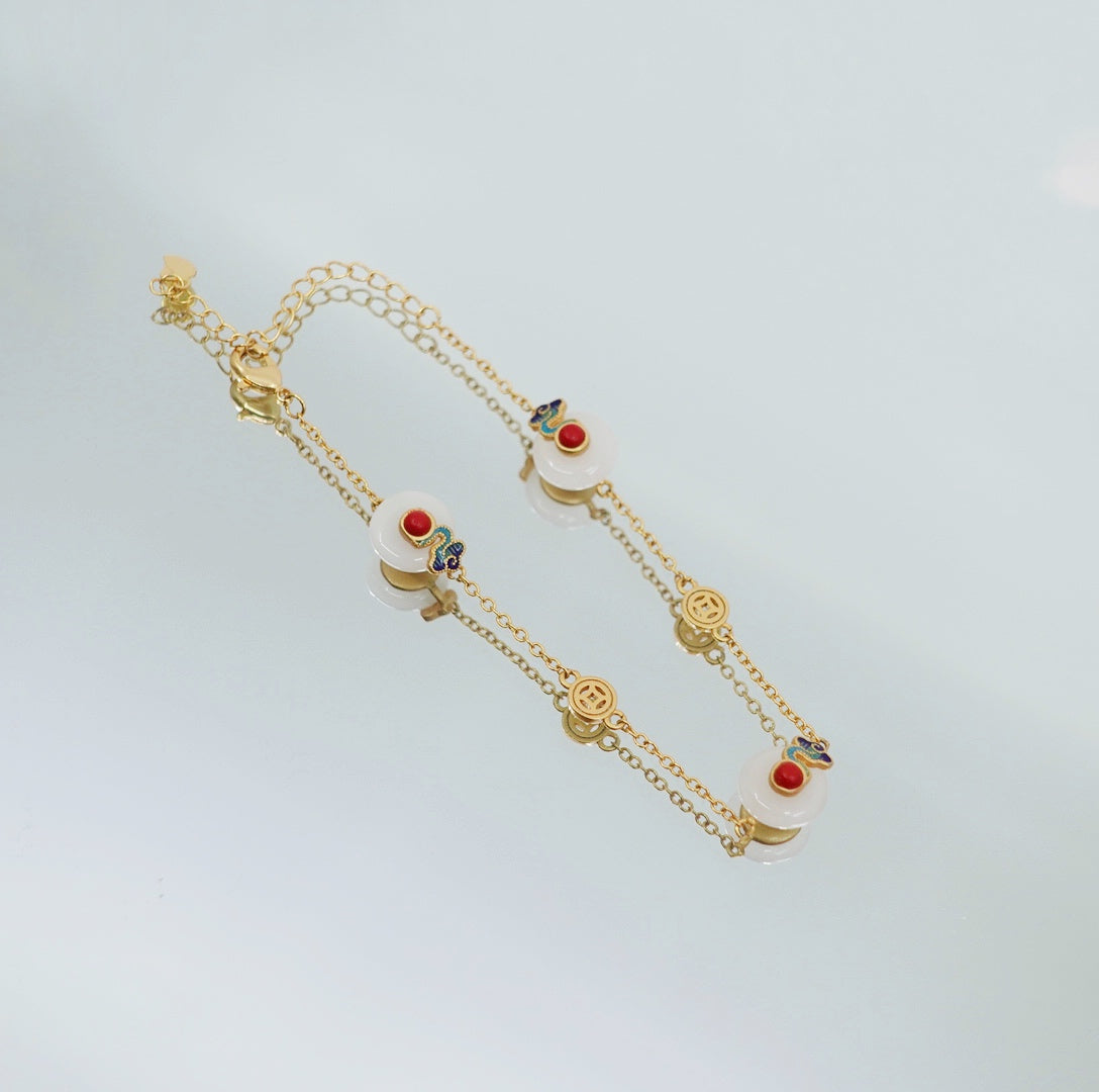 Auspicious Clouds White Jade Chain Bracelet