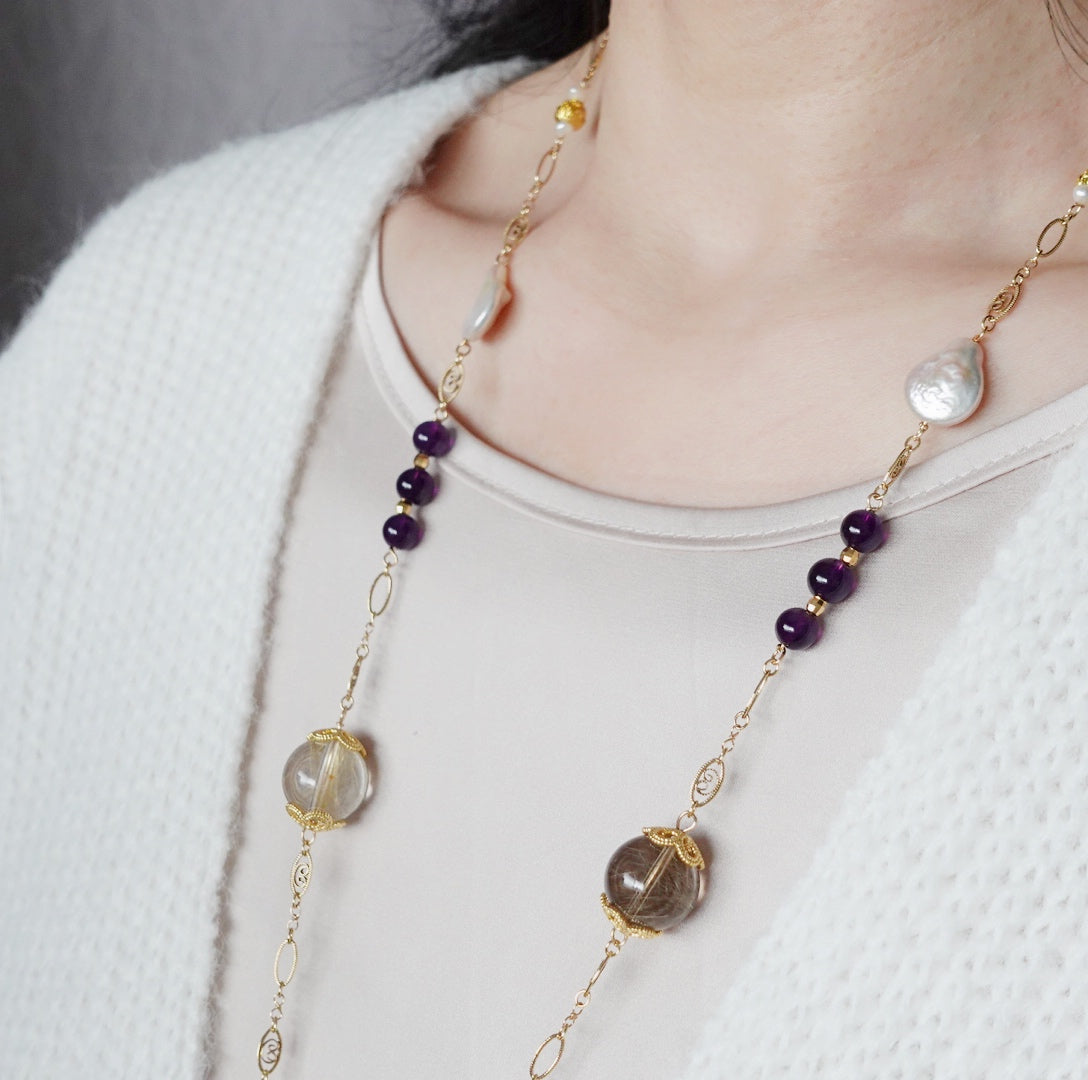 Winter Theme Gemstone Long Necklace - Yun Boutique