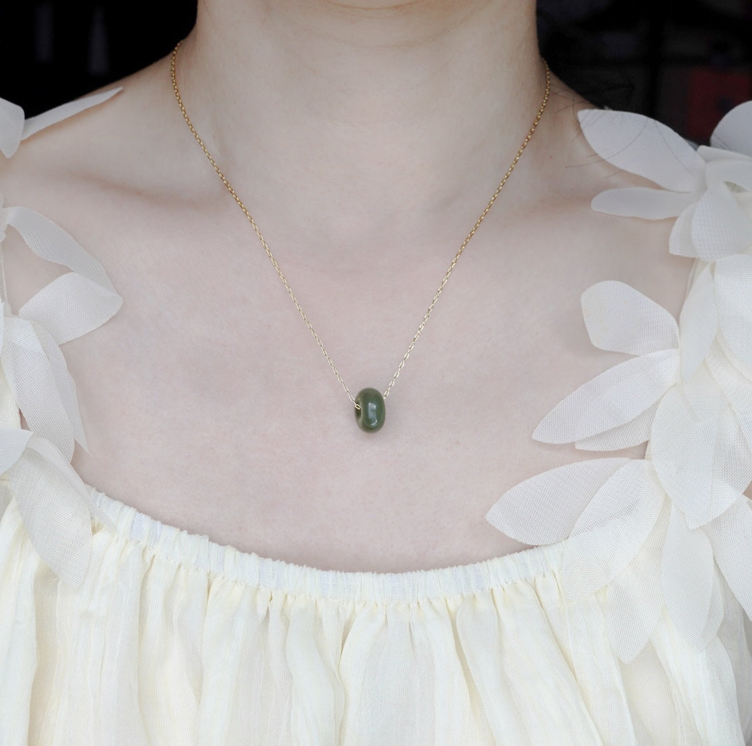 Olive Green Jade Donut Petal Necklace