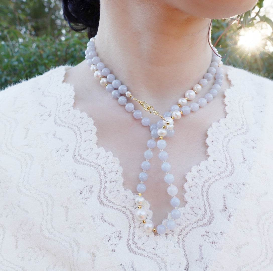 Yun Boutique Pale Purple Jadeite Beaded Necklace Gold