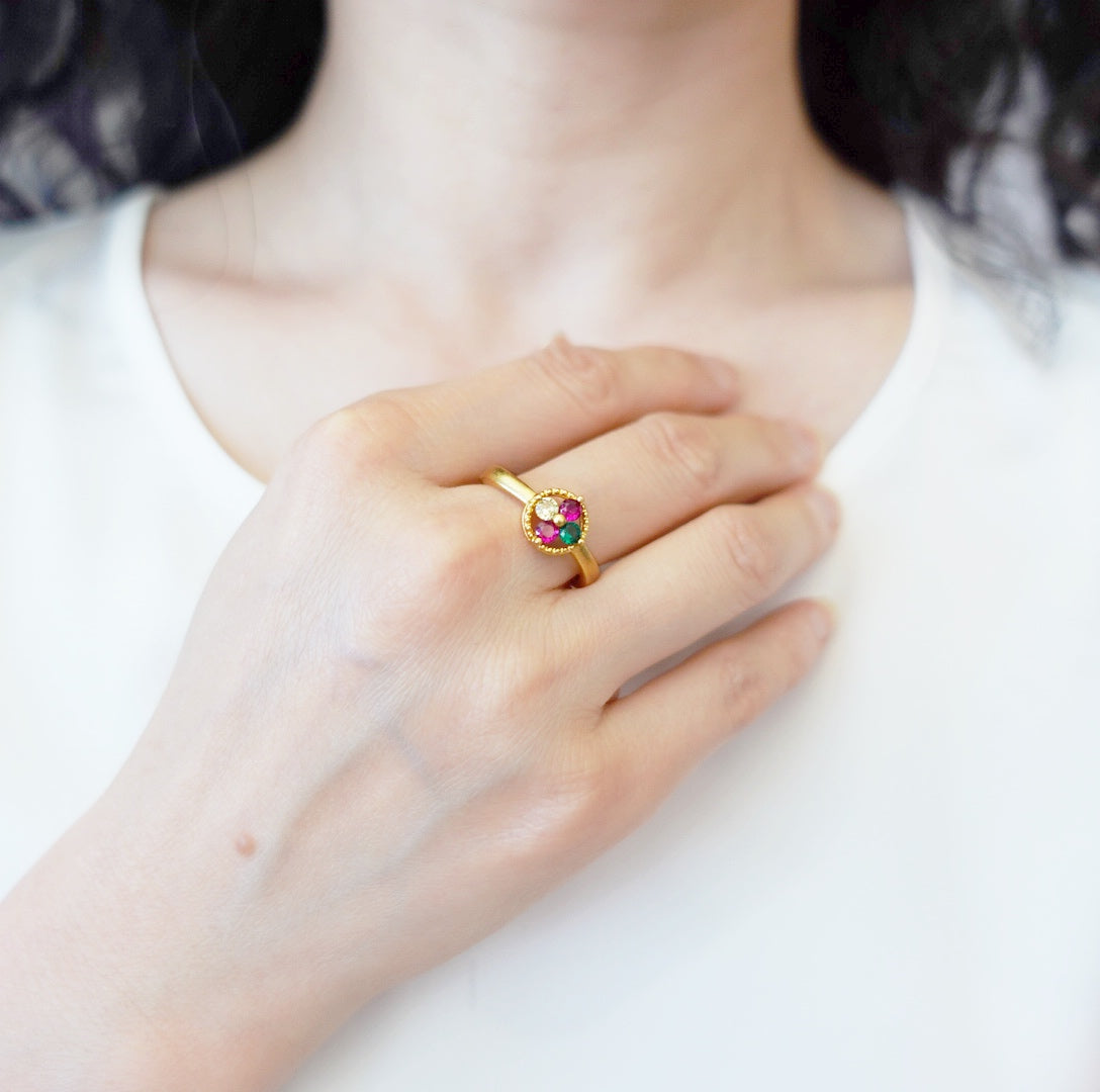 Gold Gemstone Flower Ring - Yun Boutique