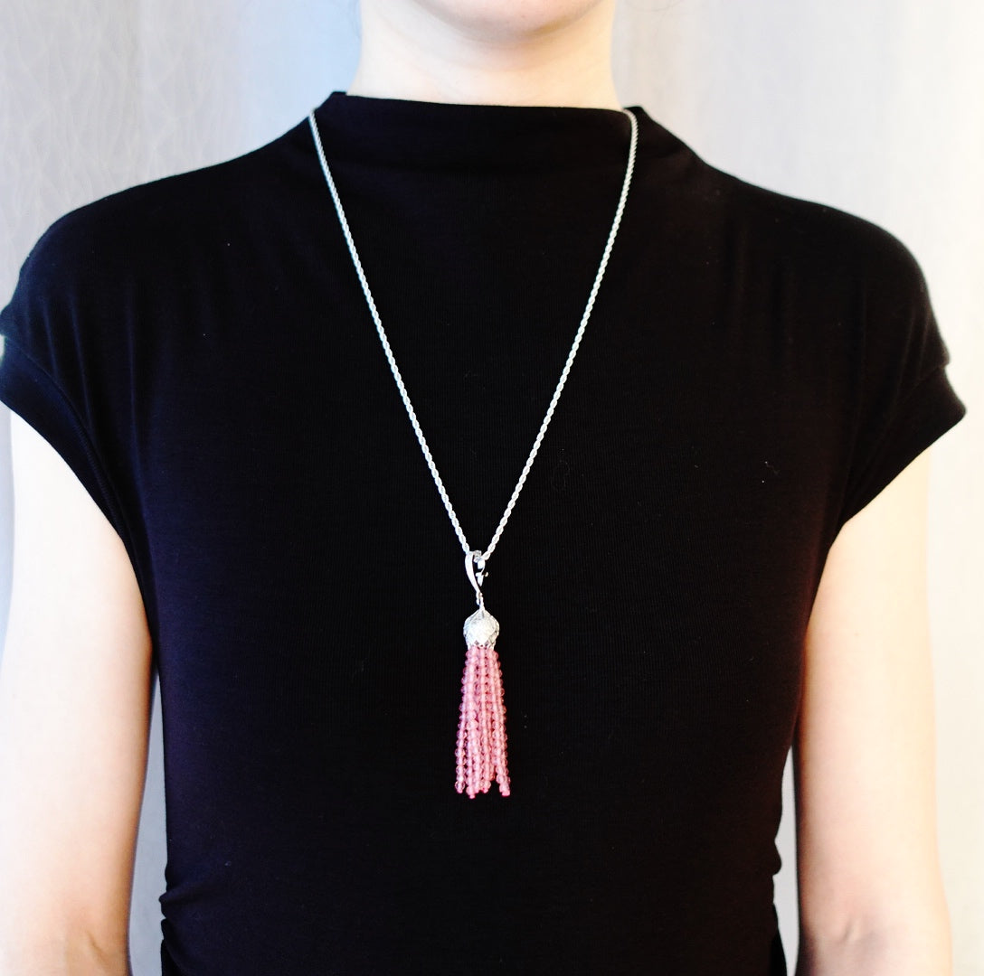 Pink Zirconia Tassel Necklace - Yun Boutique