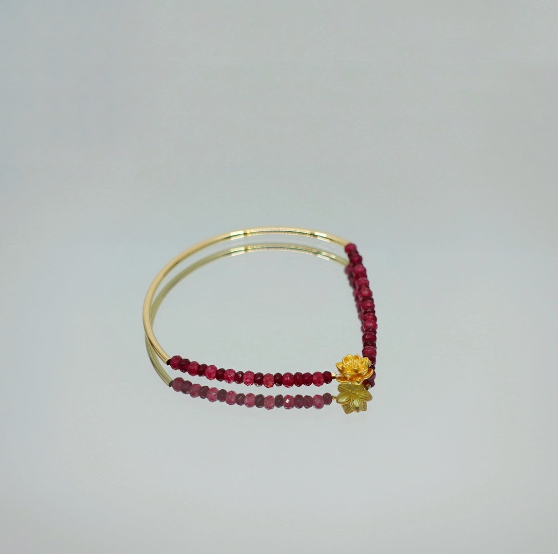 Half Bangle Lotus Ruby Bracelet - Yun Boutique