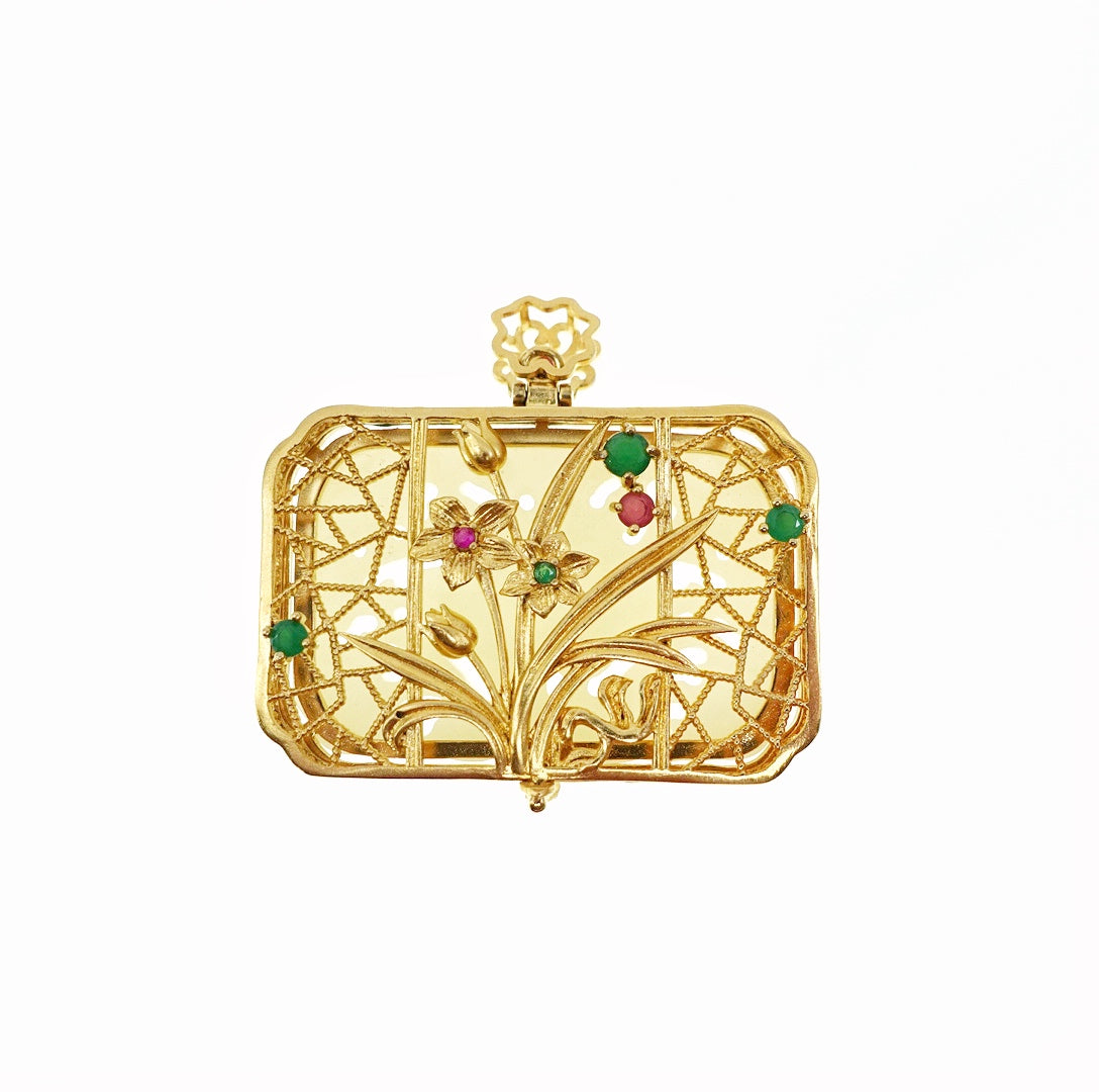 Nephrite Jade Lotus Locket Pendant - Yun Boutique