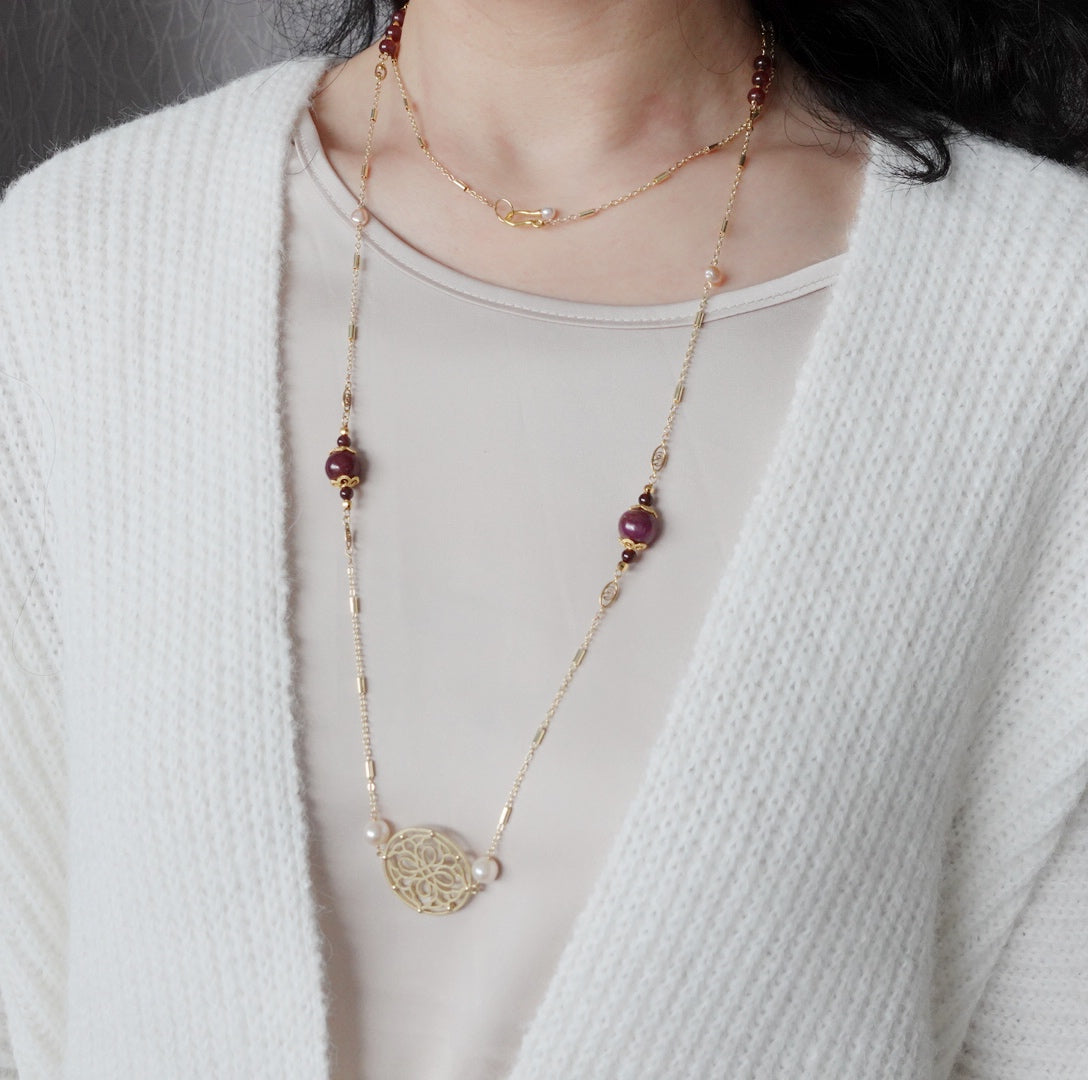 Autumn Ruby and Garnet Long Necklace - Yun Boutique