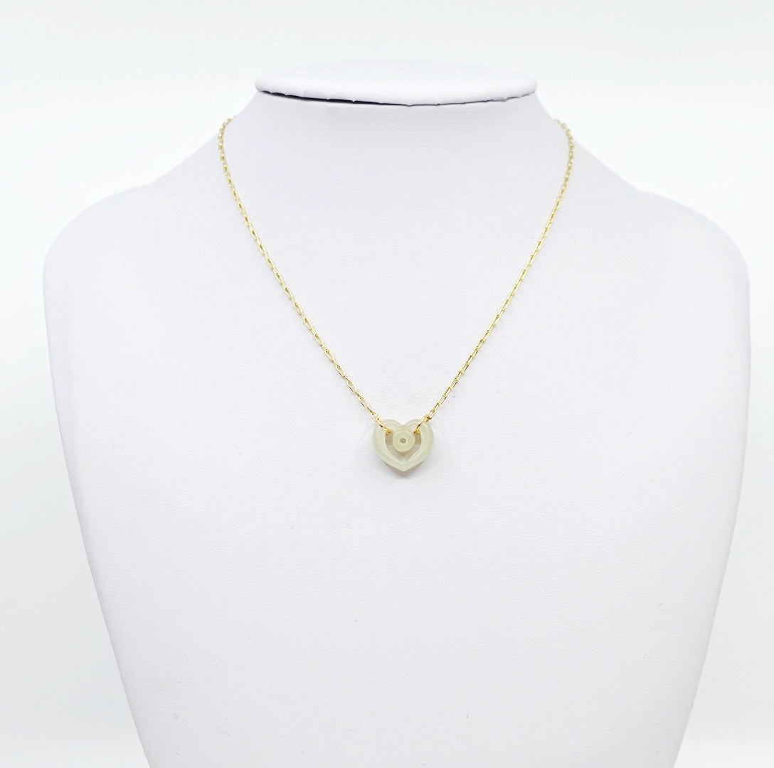 Nephrite Hetian Jade Heart Floating Necklace - Yun Boutique