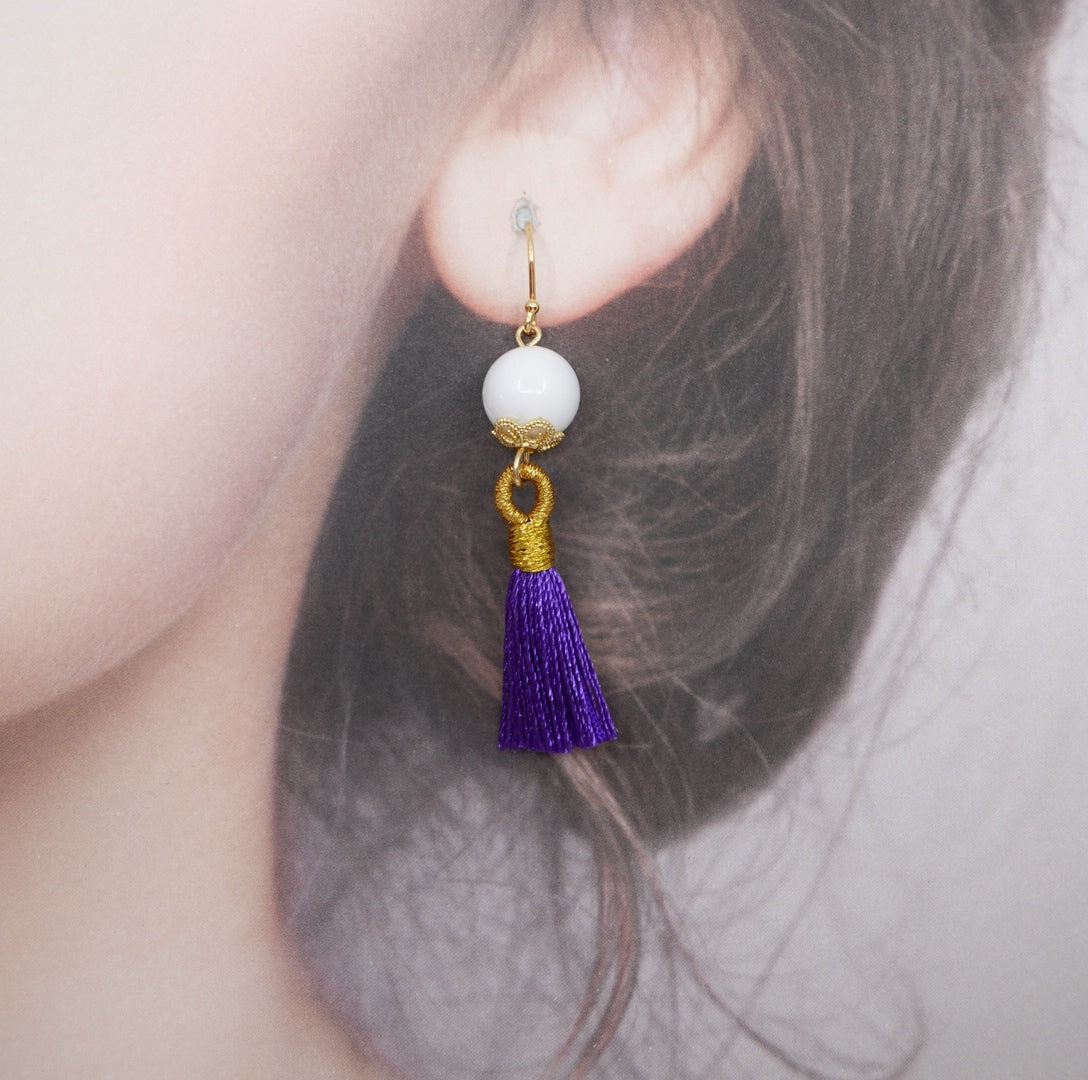 Little Gemstone Silk Tassel Earrings - Yun Boutique