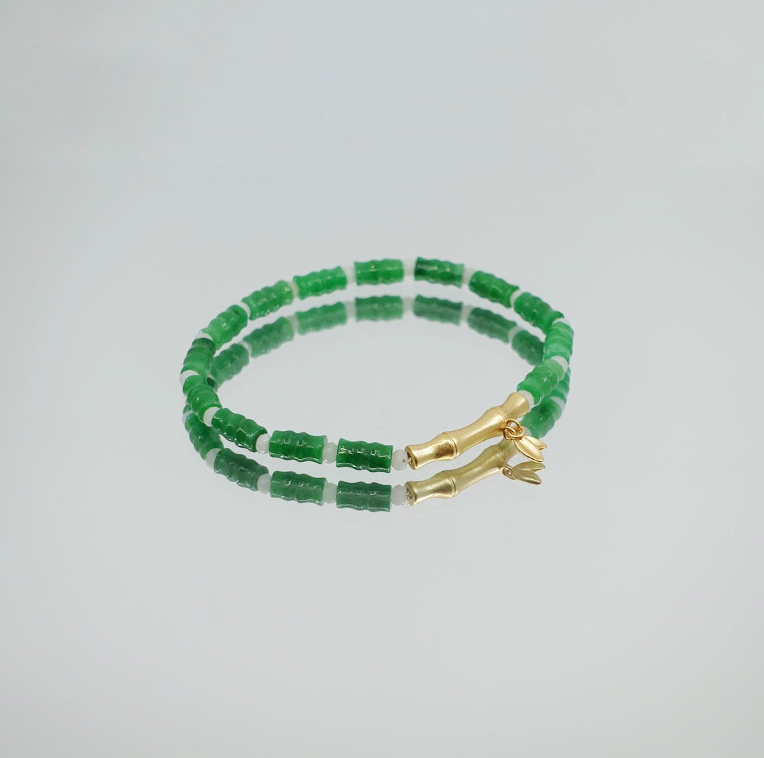 Bamboo Theme Beaded Jadeite Bracelet - Yun Boutique