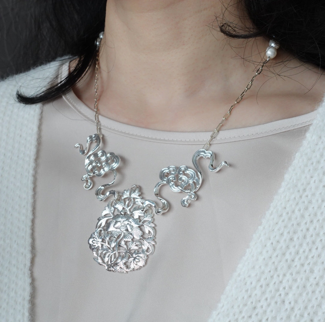 Auspicious Clouds and Peony Statement Necklace - Yun Boutique